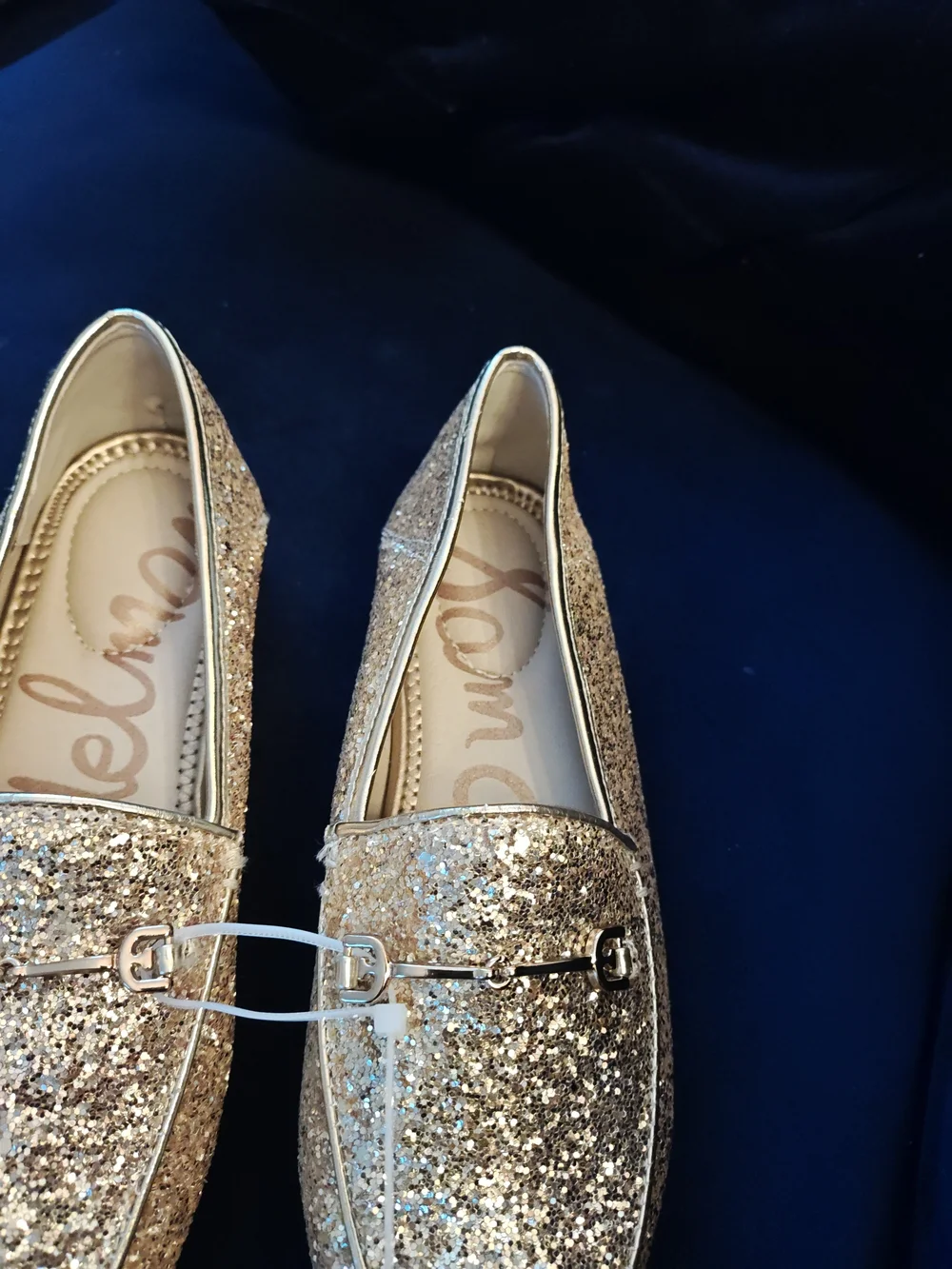 Sam Edelman Kids Gold Glitter Moccasins with Metal Bit
